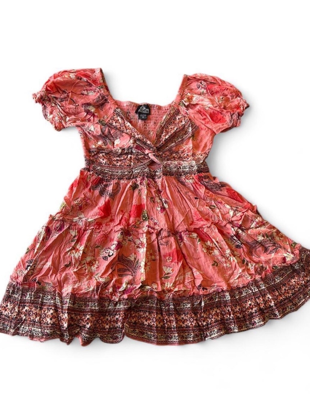 Angie Coral Floral Mini Dress with Puff Sleeves